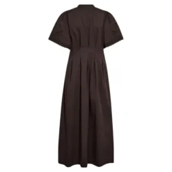Poppy Emb Pleat Dress Dark Brown