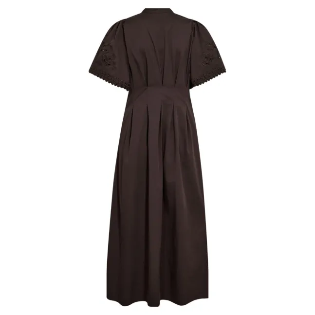 Poppy Emb Pleat Dress Dark Brown
