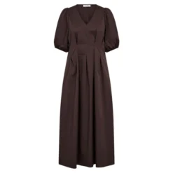 Poppy Pleat Dress Dark Brown