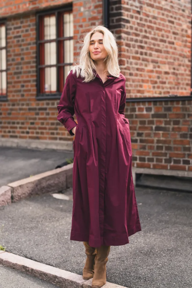 Poppy Shirt Long Dress Winered