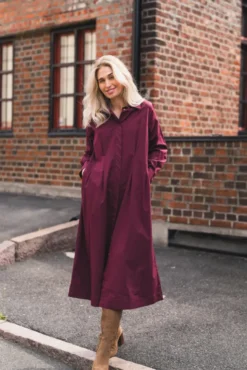Poppy Shirt Long Dress Winered