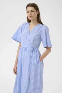 Raelynn Wrap Dress Blue And Summer Stripe
