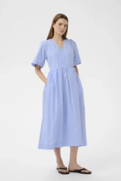Raelynn Wrap Dress Blue And Summer Stripe