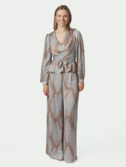 Rista Paisley Drop Blouse Dark Taupe/Light Blue