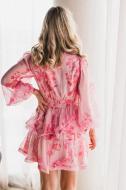 Rivana Print Chiffon Dress Pink