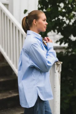 Rochelle Scarf Fine Stripe Shirt Light Blue