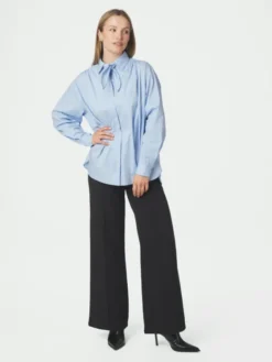 Rochelle Scarf Fine Stripe Shirt Light Blue