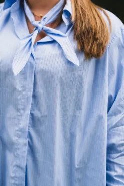 Rochelle Scarf Fine Stripe Shirt Light Blue