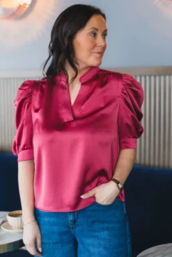 Roella Heavy Sateen Blouse Cherry Pink