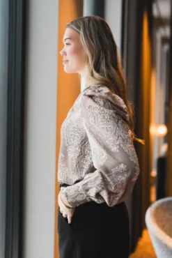 Rosslyn Paisley Drop Blouse Dark Taupe