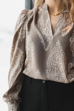 Rosslyn Paisley Drop Blouse Dark Taupe