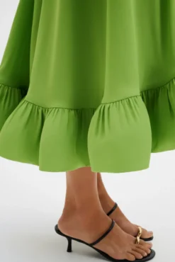 Sabrina Halterneck Ruffled Midi Dress Lime