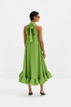 Sabrina Halterneck Ruffled Midi Dress Lime
