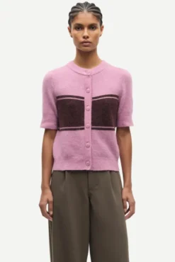 Sanoura SS Cardigan 15556 Orchid Wide Stripe