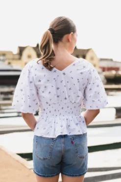 Sapura Flower Dobby Blouse Blue Flower