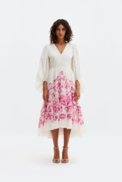Sasia Deep V Neck Midi Dress Tulip Pink