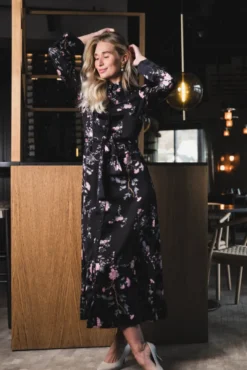 Satin Belt Dress Midnight Garden