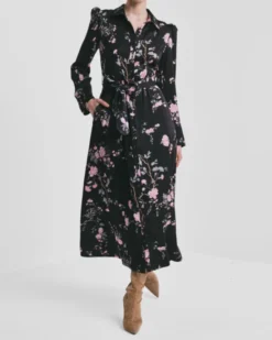 Satin Belt Dress Midnight Garden