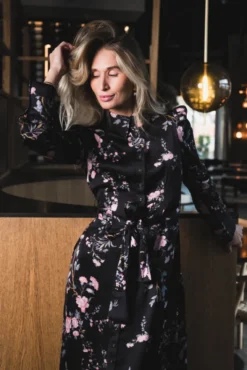Satin Belt Dress Midnight Garden