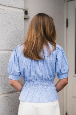 Seersucker Smocking Blouse Blue Checks
