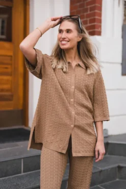 Sette Fine Crochet Blouse Taupe