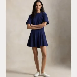 Shaped Cotton Jersey Tee Dress Newport Navy