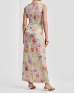 Shiny Sleeveless Dress Vintage Bouquet