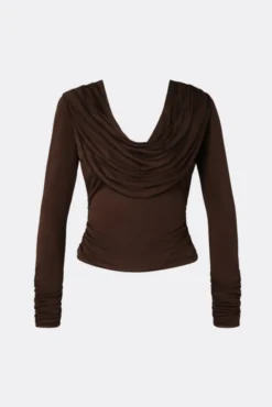 Signe Cowl Neck Jersey Top Dark Brown