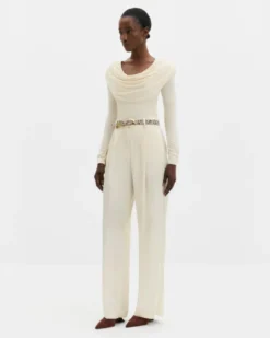 Signe Cowl Neck Jersey Top Pearl