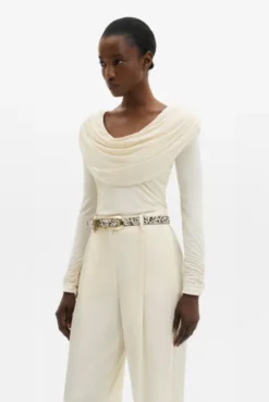Signe Cowl Neck Jersey Top Pearl