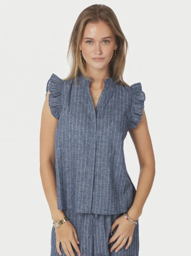Siona Emb Stripe Top Blue