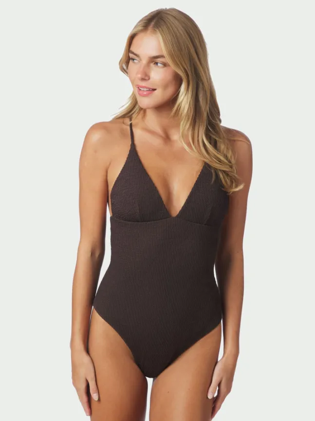 Skin Sand Crepe Swimsuit Dark Brown