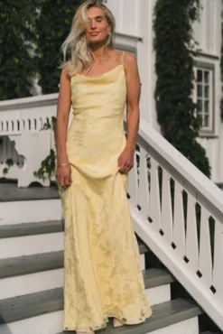 Sorelle Lace Slip Maxi Dress Light Lemon
