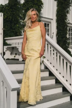 Sorelle Lace Slip Maxi Dress Light Lemon