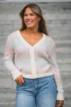 Space LS Knit Cardigan Pristine Multi Colour