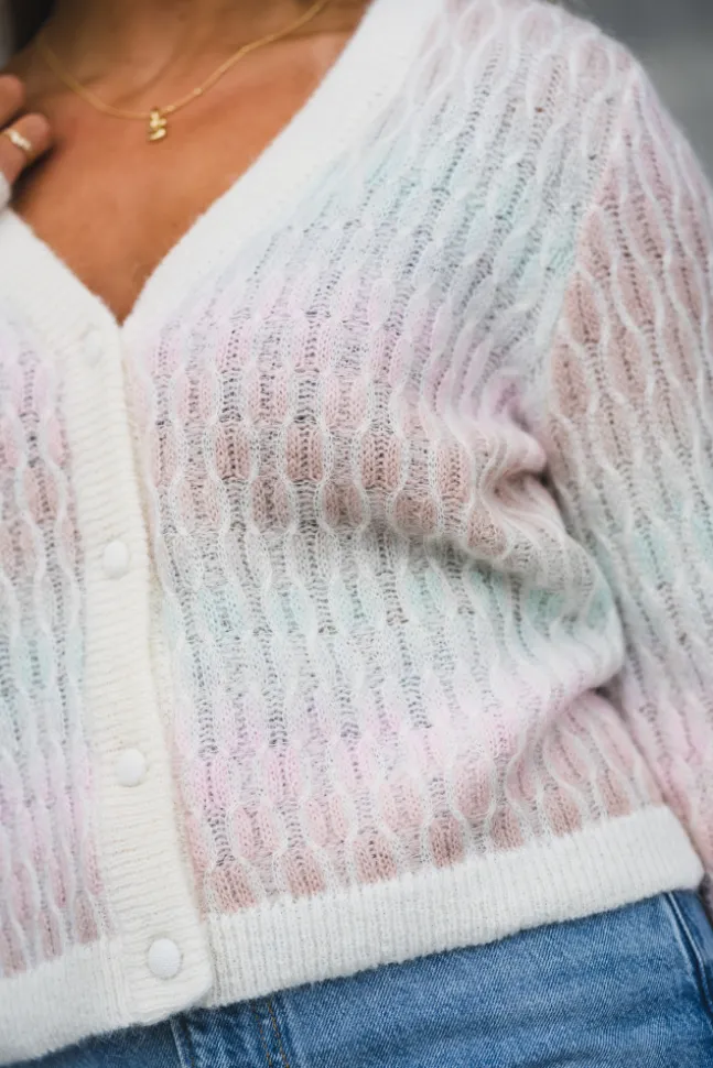 Space LS Knit Cardigan Pristine Multi Colour