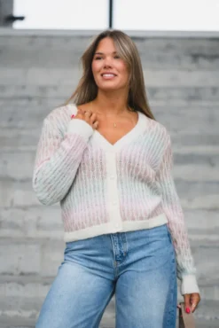 Space LS Knit Cardigan Pristine Multi Colour