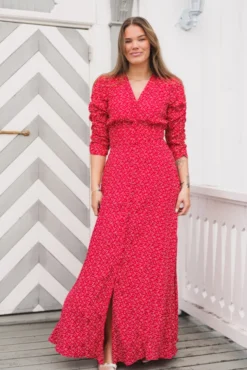 Spring Button-Down Dress Red Dots
