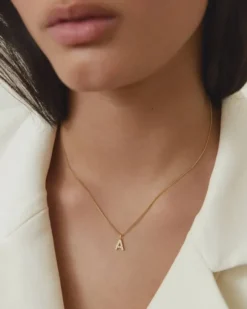 Stone Letter Charm Gold