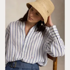 Striped Linen Shirt White/Royal