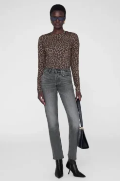 Sylvie Long Sleeve Tee Black And Brown Leopard