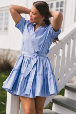 Tabbie Poplin Dress Light Blue