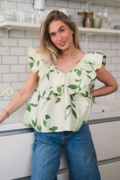 Taffeta Flounce Top Soft Pastel
