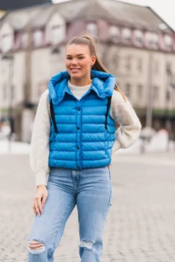 Taryn Hooded Down Vest Crayon Blue