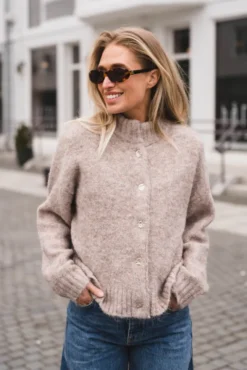 Taura Fluffy Knit Cardigan Beige Melange