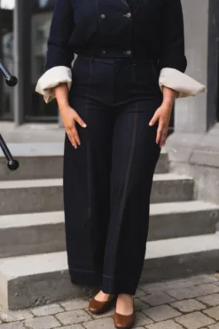 Terry Barrel Pant Navy Denim