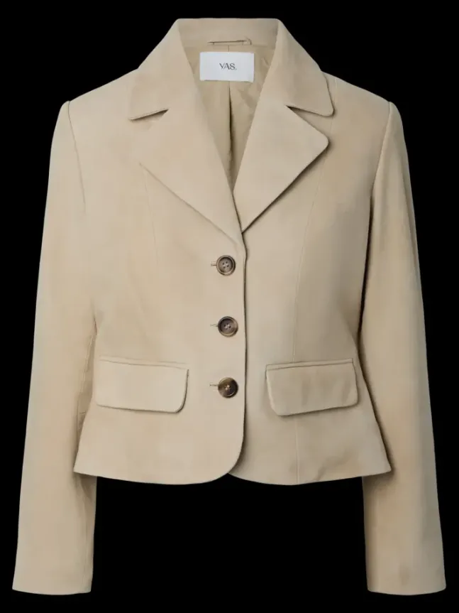 Thela Suede Leather Short Jacket Pale Khaki