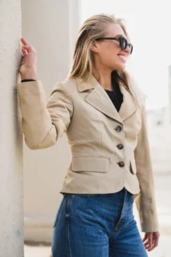 Thela Suede Leather Short Jacket Pale Khaki