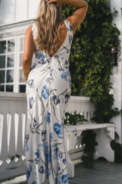 Thelma Open Back Satin Maxi Dress Tulip Blue