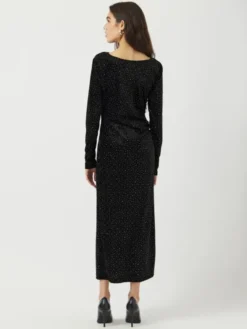 Tilla LS Velvet Long Dress Black W/Rhinestones